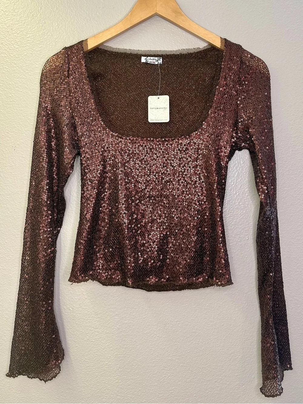 NWT Free People Intimately Late Night Disco Layering Top Sequin Hot Fudge Brown
